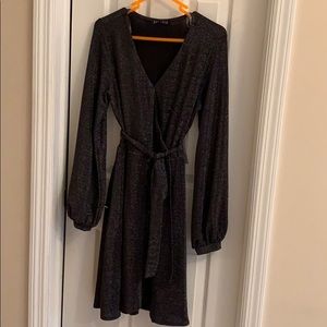 Sparkly black and silver wrap dress